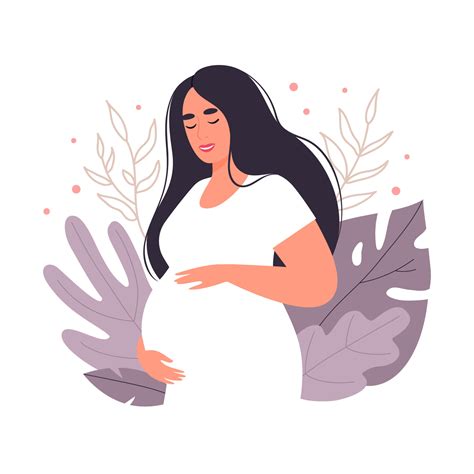 happy pregnant woman with tummy on a background of leaves future mom of hugging belly with arms