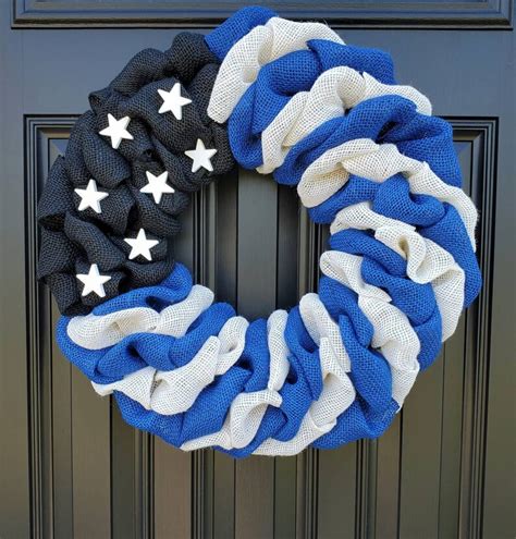 Thin Blue Line Wreath Thin Blue Line Decor Back The Blue Etsy