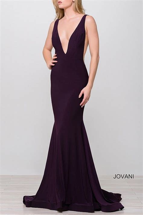 Gunmetal Plunging Neckline Jersey Prom Dress 46756 Jersey Prom Dress