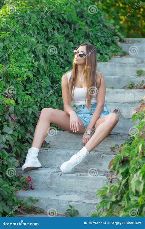 Young Cute Brunette Posing Outdoors Stock Photo Image Of Gorgeous