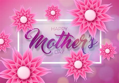 happy mothers day greeting card with flower on pink background vector celebration illustration