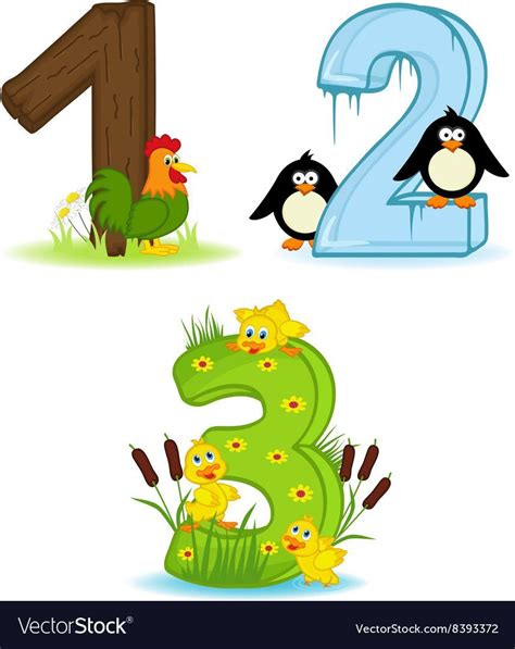 Set Of Numbers With Number Of Animals From 1 To 3 Vector Image On