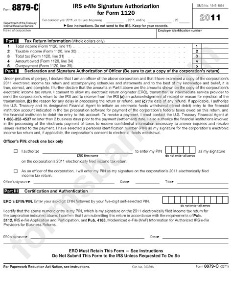 Form 8879 C Irs E File Signature Authorization For Form 1120