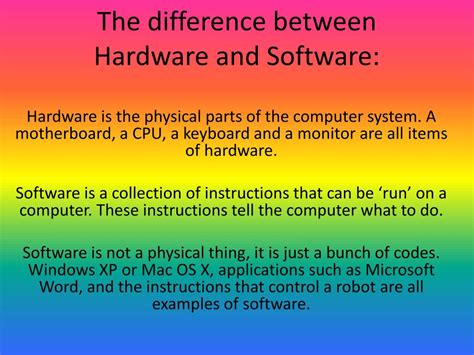 Name the five categories of computer hardware, define each, identify 3 devices/components. PPT - The difference between Hardware and Software ...
