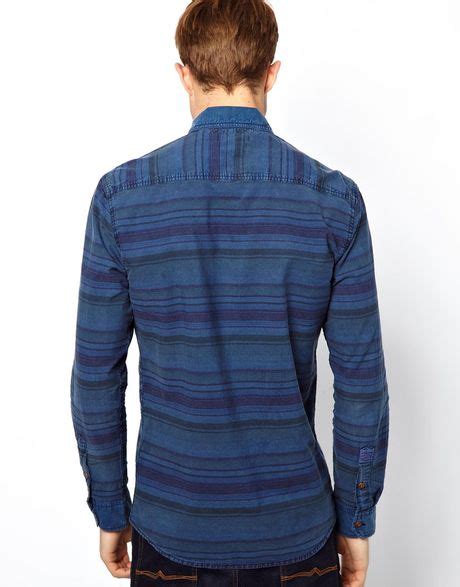 Kg By Kurt Geiger Shirt With Washed Stripe In Blue For Men Moodindigo