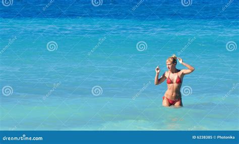 reizvolle frau im bikini der in einem meer aufwirft stockbild bild von erwachsene meer 6238385