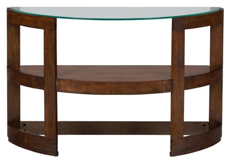 Avon Contemporary Demilune Sofa Table Wtempered Glass Top And Shelf