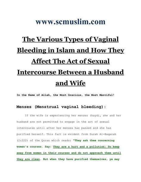 The Various Types Of Vaginal Bleeding In Islam And How They Affect The Act Of Sexual Intercourse
