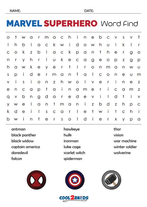Printable Superhero Word Search Cool2bkids