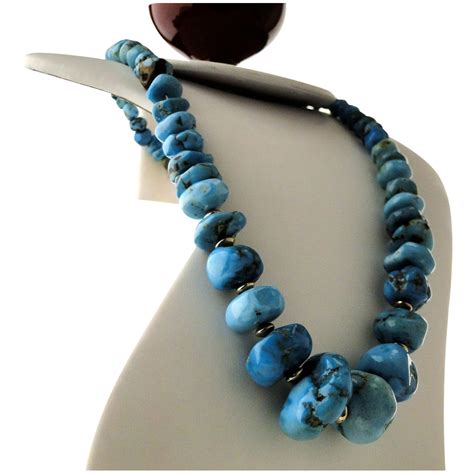 Navajo Large Blue Gem Turquoise Nugget Necklace Sedona By Manzano