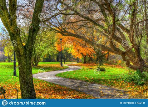 A Winding Path Through The Park Stock Photo Image Of Calm Fall