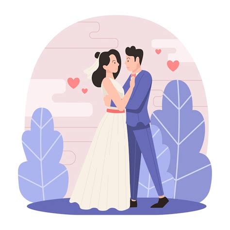 Illustrated Wedding Couple Theme Free Vector