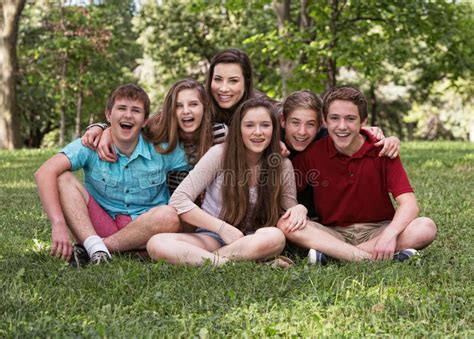 Laughing Group Of Six Teens Stock Photo Image 45558955