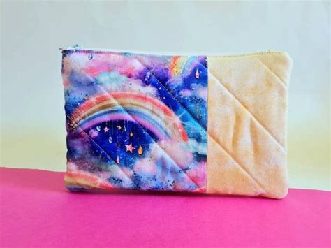 Rainbow Zip Bag Glitter Quilted Zip Pouch Quilted Zipper Etsy