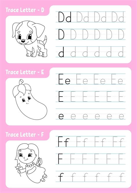 Writing Letters D E F Tracing Page Worksheet For Kids Practice