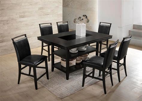 7pcs Black Counter Height Dining Table Set Black Crocodile Upholstery