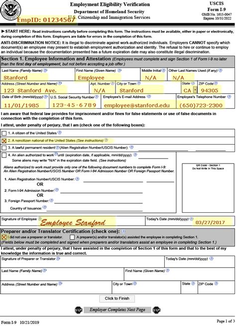 Usa drivers' license & driving test. Examples of Completed Form I-9