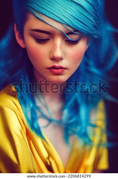 Portrait Beautiful Girl Blue Hair Not Stock Illustration 2206814299