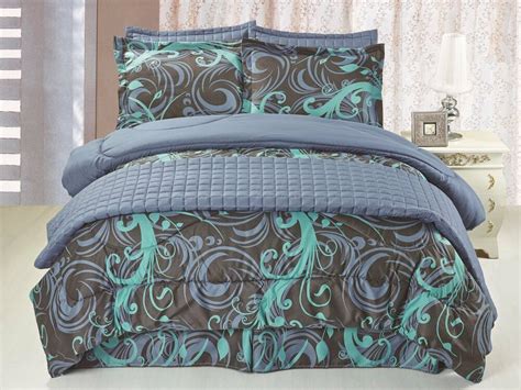 Light blue teal ruffles full queen comforter set : 6pc Comforter & Quilt Set Reversible Blue, Black & Teal ...