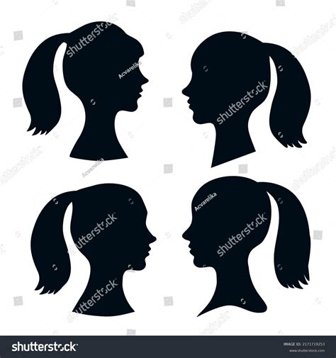 Set Silhouette Young Womens Profile Ponytail Stock Vector Royalty Free