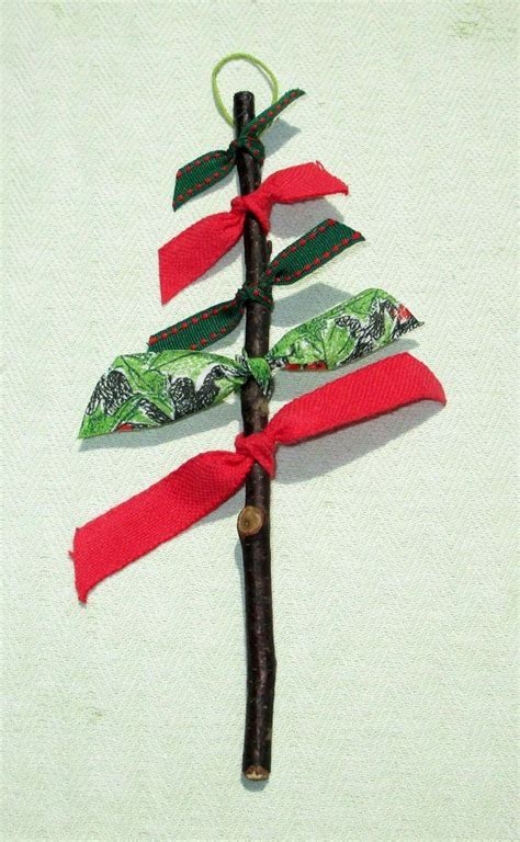 Wooden Twig Ribbon Tree Holiday Christmas Tree Ornament Handmade