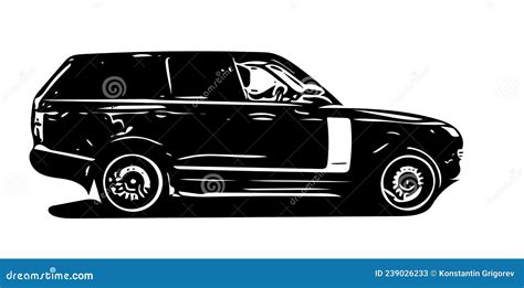 Contour Suv Car Sketch On Isolated Background Monochrome Outline