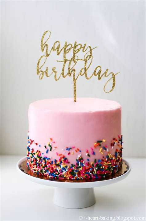 I Heart Baking Pink Sprinkles Birthday Cake With Gold Birthday Topper