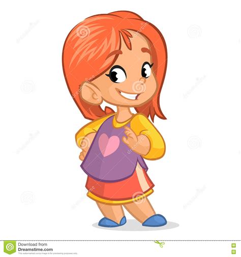 Cute Little Girl With Red Hair Vector Cartoon Style