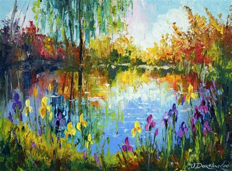 Irises By The Pond Olha Darchuk Paintings And Prints Landscapes