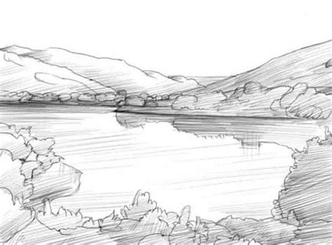 How To Draw A Lake Easy With Pencils Scene In The Background Landscape Pencil Drawings