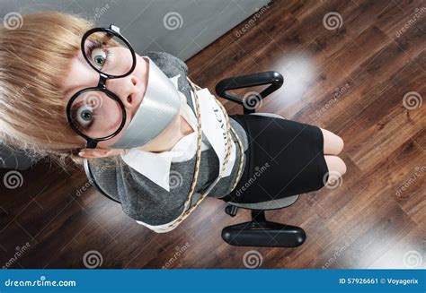 Businesswoman Bound By Contract With Taped Mouth Stock Photo Image