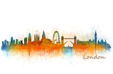 London City Watercolor Skyline Custom Designed Illustrations