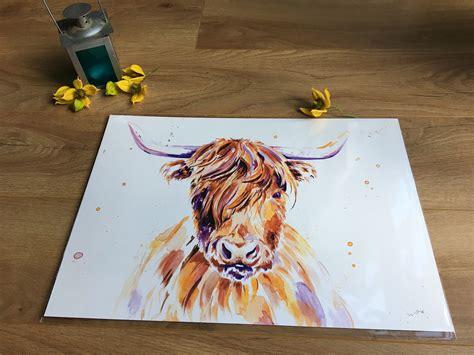 Highland Cow Watercolour Art Print Highland Cow Painting Etsy Uk