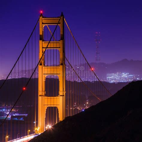 Sf Golden Gate Bridge And Sutro Tower At Night Stock Image Image Of