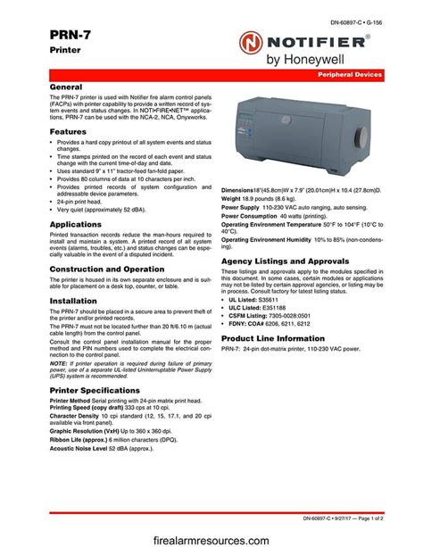Notifier PRN 7 Printer Fire Alarm Resources Free Fire Alarm PDF