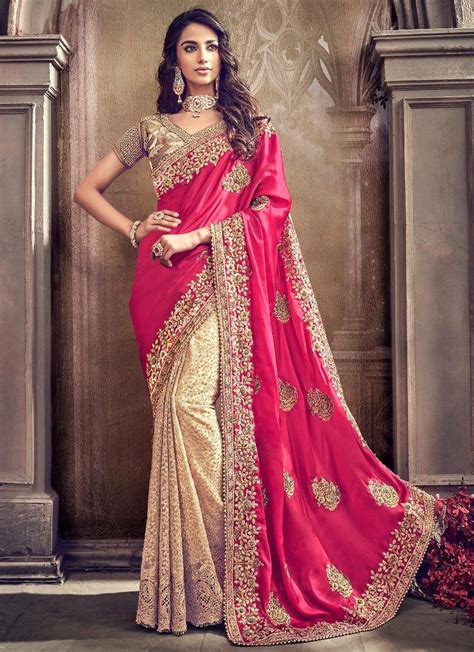 Rani Pink Heavy Work Party Wear Saree Sarees Designer Collection