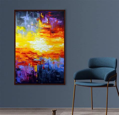 Large Blue Abstract Painting Yellow Painting Abstract Art Etsy