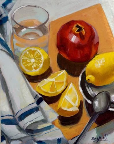 Daily Paintworks Lemons And Pomegranate Original Fine Art For