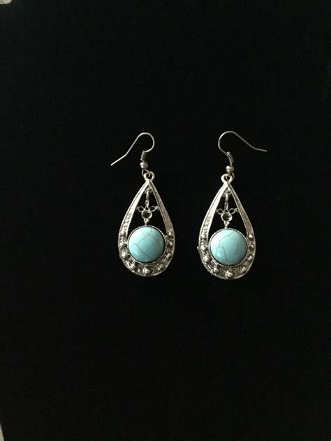 Turquoise And Silver Teardrop Pierced Dangle Earrings EBay Dangle