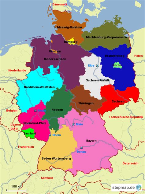 Deutschland.de aims to present a comprehensive, modern and topical picture of germany. StepMap - Deutschland - Bundesländer - Landkarte für Deutschland
