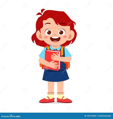 Happy Cute Kid Girl Ready To Go To School Stock Vector Illustration