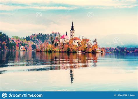 Magical Autumn Landscape With The Island On Lake Bled Blejsko Jezero