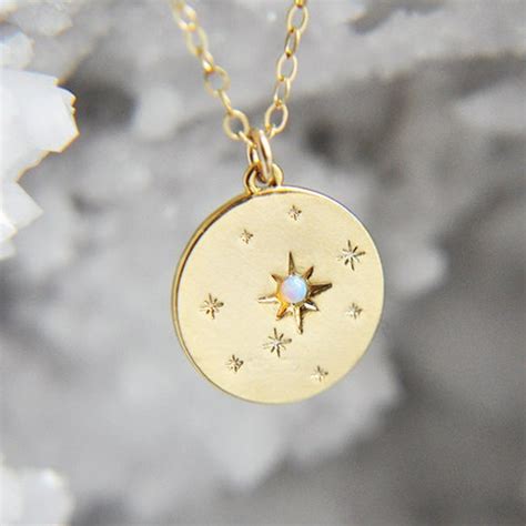 Opal Star Necklace North Star Gold Coin Necklace Celestial Etsy
