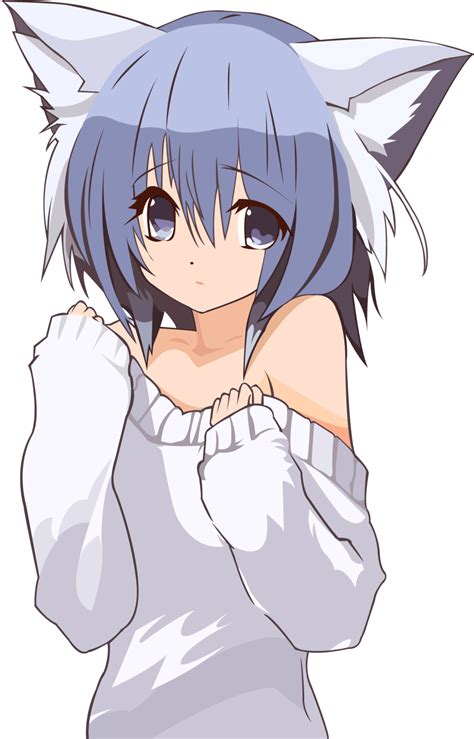Download Cat Girl Pullover Anime Neko Girl With Blue Hair PNG Image With No Background