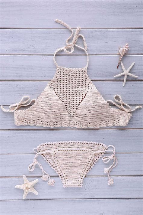 Halter Tığ Bikini Set KAYISI Mesh: Bikini | ZAFUL #BathingSuits | Crochet bikini, Crochet bikini 