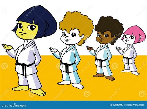 Sport Diversity Children And Martial Art Cartoon Stock Illustration