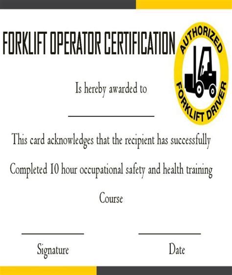 Printable Forklift Certificate Template Pdf