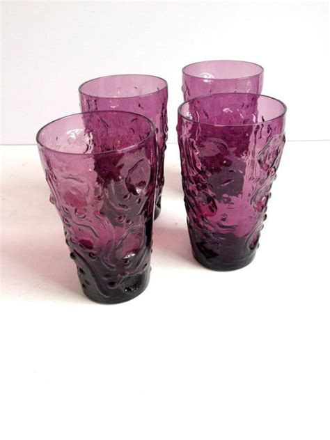 Amethyst Purple Textured Drinking Glasses Purple Glass Vintage Drinking Glasses Amethyst