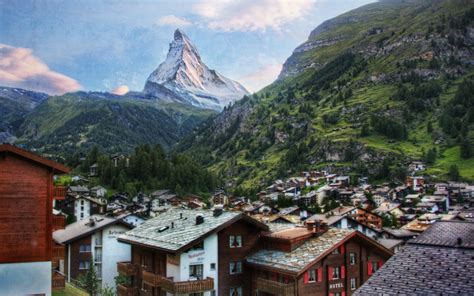 Matterhorn Over Village Full Hd Wallpaper And Background Image