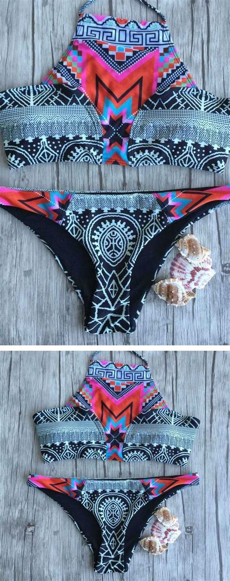 Geometrical Print Halter Bikini Bikini For Women Geometric Print